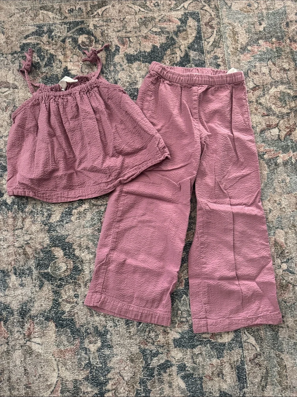 H&M Mauve Pink Textured Wide-Leg Kids Pant set
